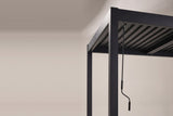The crank rod of the Zingaro pergola hooked under the roof edge at one corner post