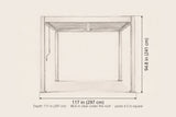 Zingaro pergola dimensions: 117 in wide, 94.8 in high, 117 in deep