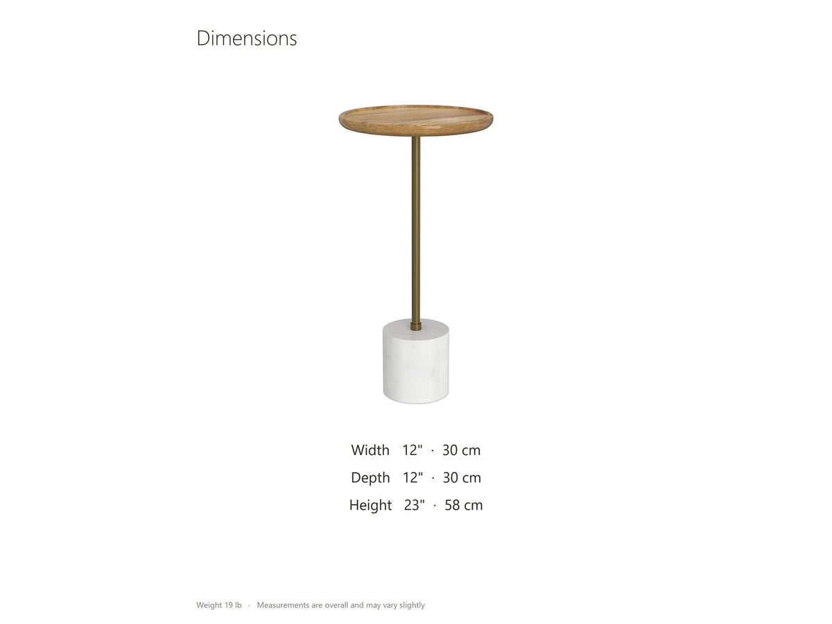 Zollino Mango and Marble Pedestal Side Table dimensions: 12.0 in wide, 12.0 in deep, 23.0 in high