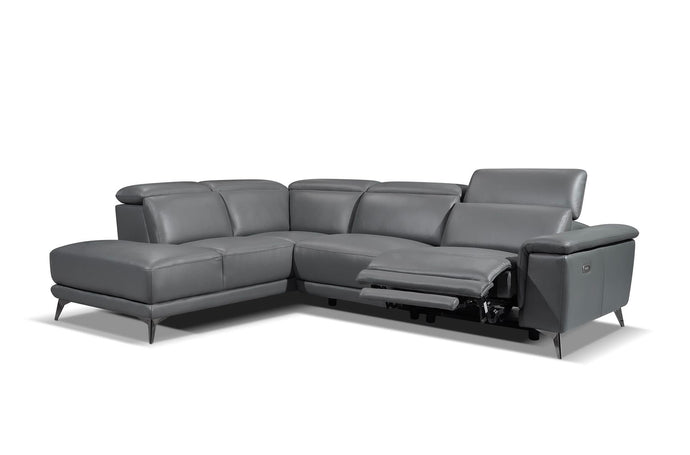 Valencia Pista Modern Top Grain Leather Reclining Sectional Sofa with Left-hand Facing Chaise, Grey