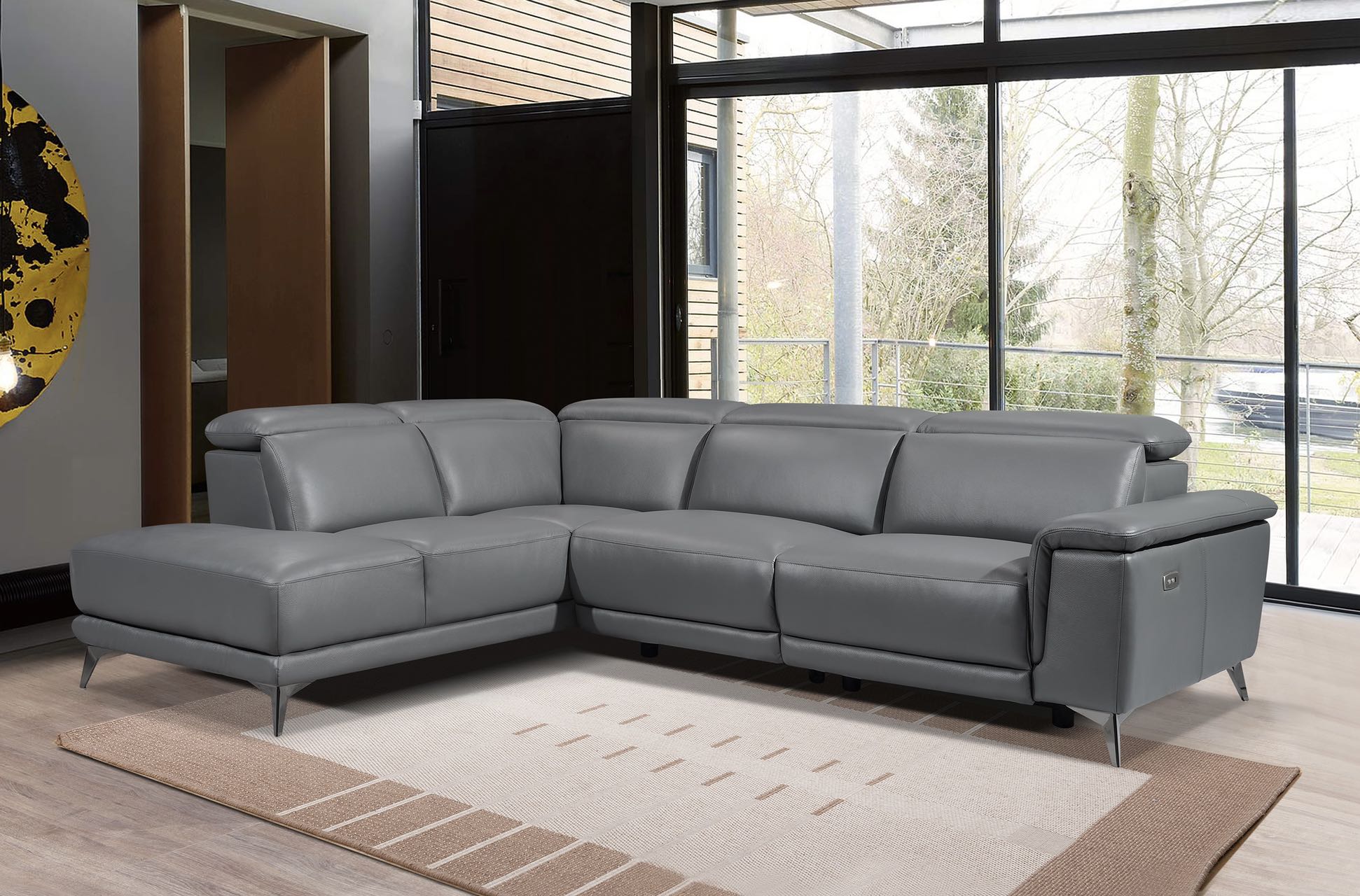 Grey leather sectional deals sofa