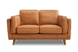 Valencia Artisan Top Grain Leather Loveseat Cognac Sofa Front View