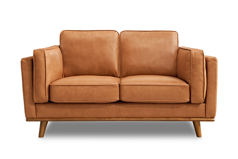 Valencia Artisan Top Grain Leather Loveseat Cognac Sofa Front View