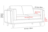 Valencia Artisan Top Grain Leather Loveseat Cognac Sofa Size drawing