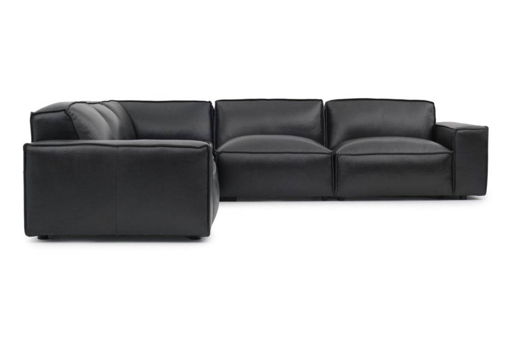 Nathan Theater Sofa with Black Aniline Leather Upholstery