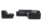 Right-Side Back View of A Modern, Black, Four Seats, Full Top Grain Leather Modular Sofa with a Single Adjust Sofa on a White Background.