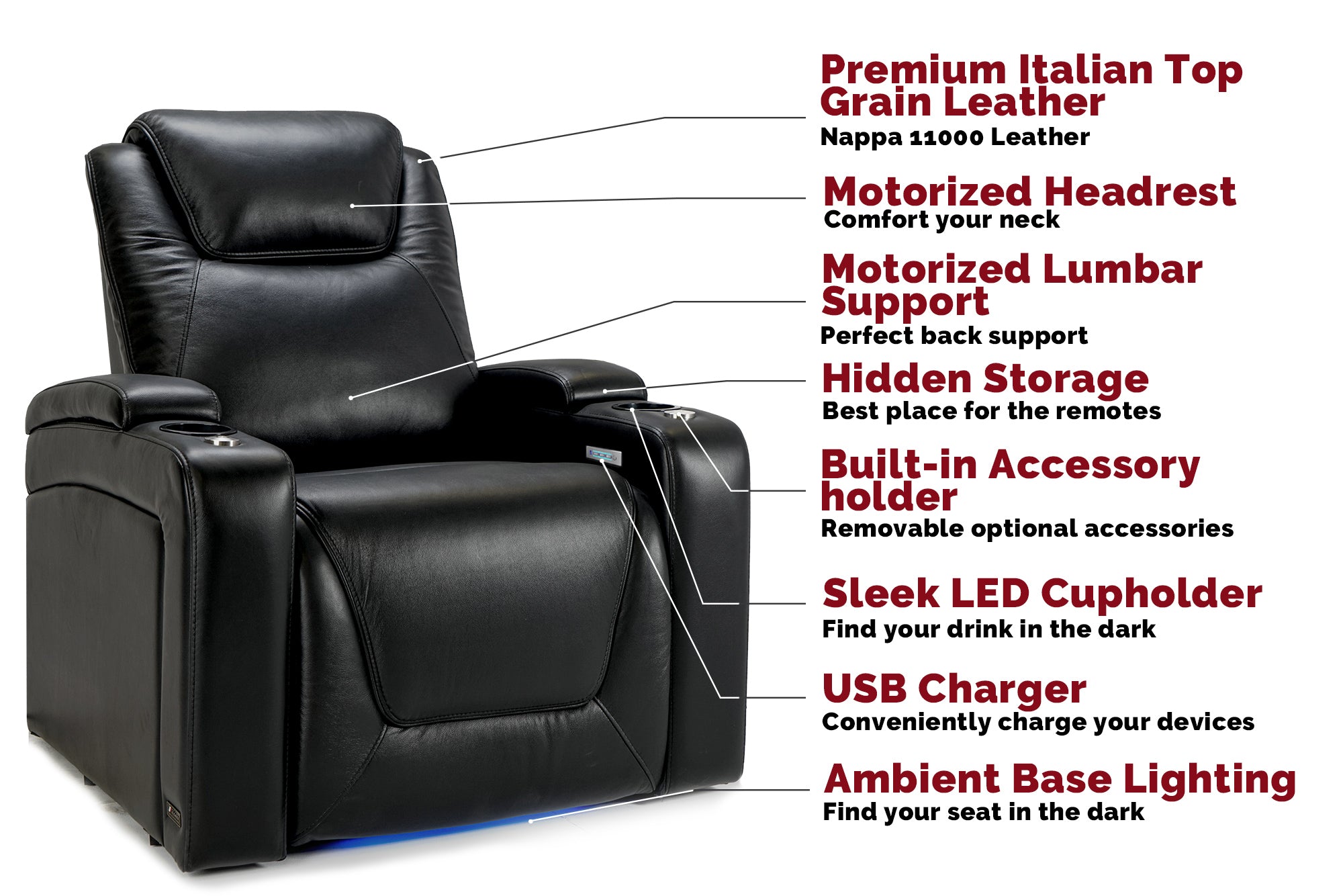 Seatcraft equinox leather home theater seating power recline online headrest