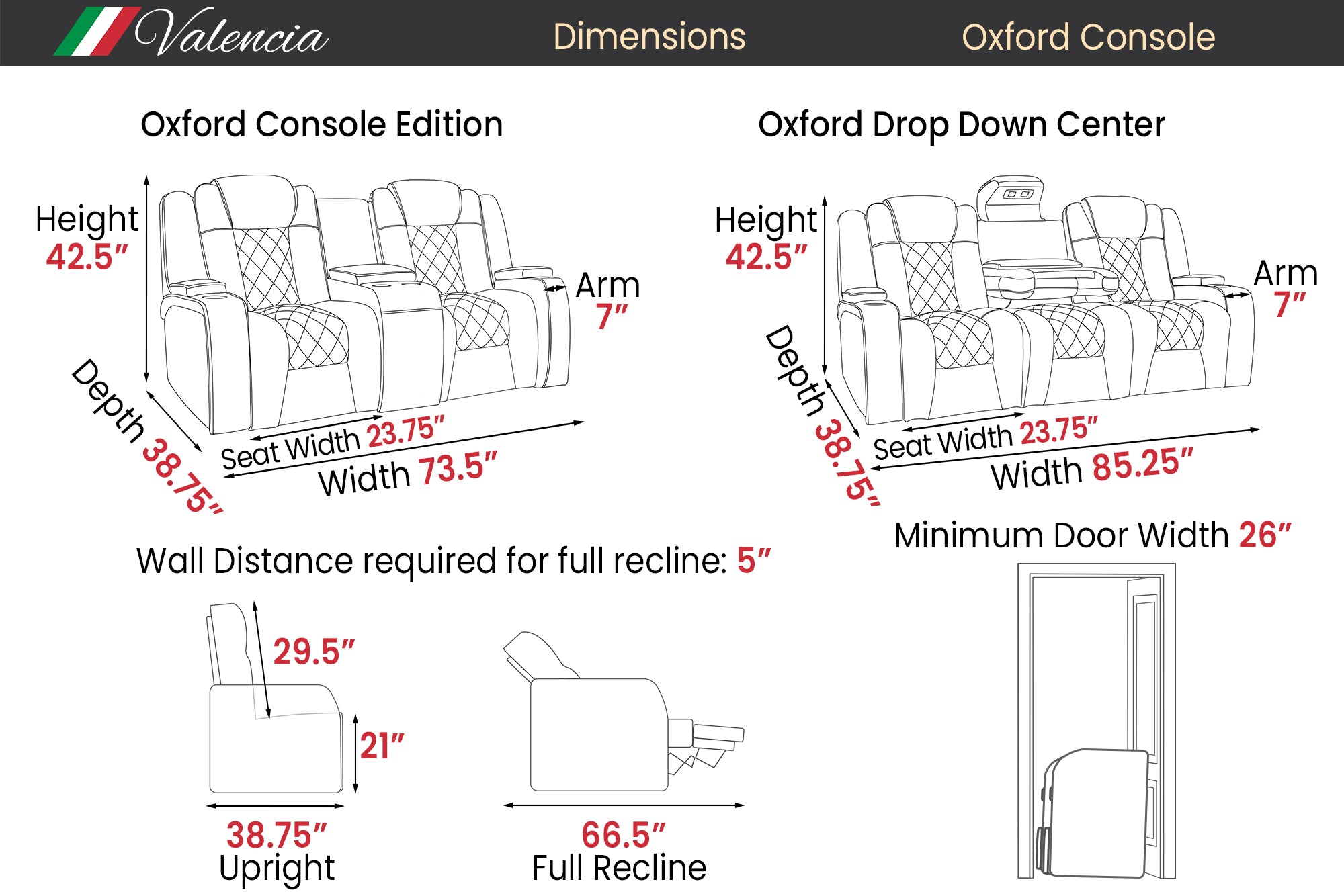 Oxford Console Edition 3 Seat Entertainment Room Recliner