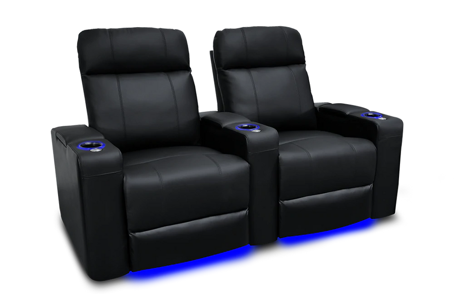 Valencia Piacenza Leather Home Theater Seating Power Headrest Row of 2, Black