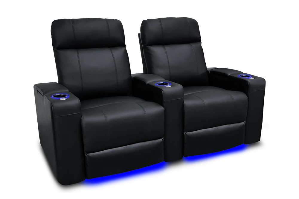 Valencia Piacenza Leather Home Theater Seating Power Headrest Row of 2, Black