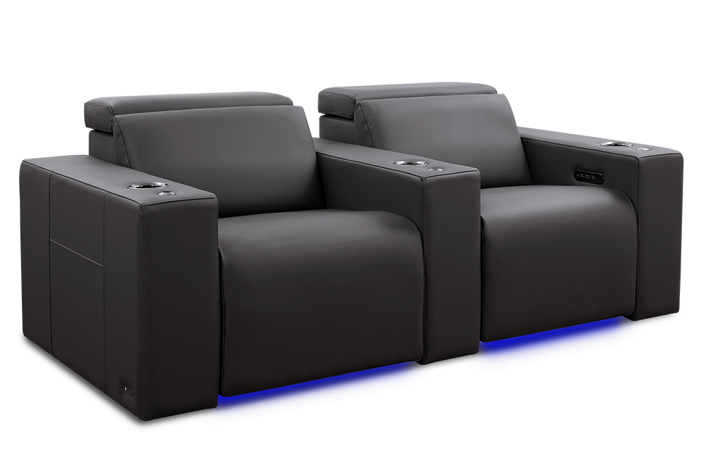 Theater Room Recliners with Sleek Black Leather Upholstery