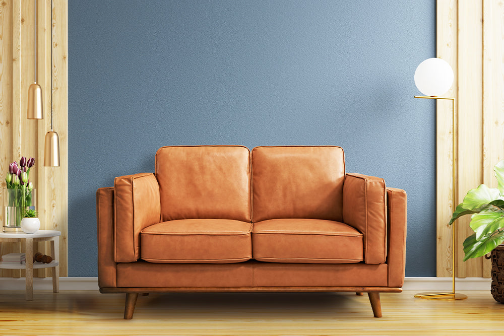 Valencia Artisan Top Grain Leather Loveseat Cognac Sofa Scene map-5