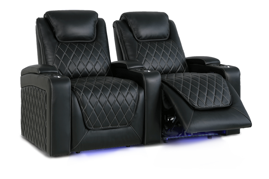 Valencia Oslo Leather Home Theater Seating Row of 2, Midnight Black