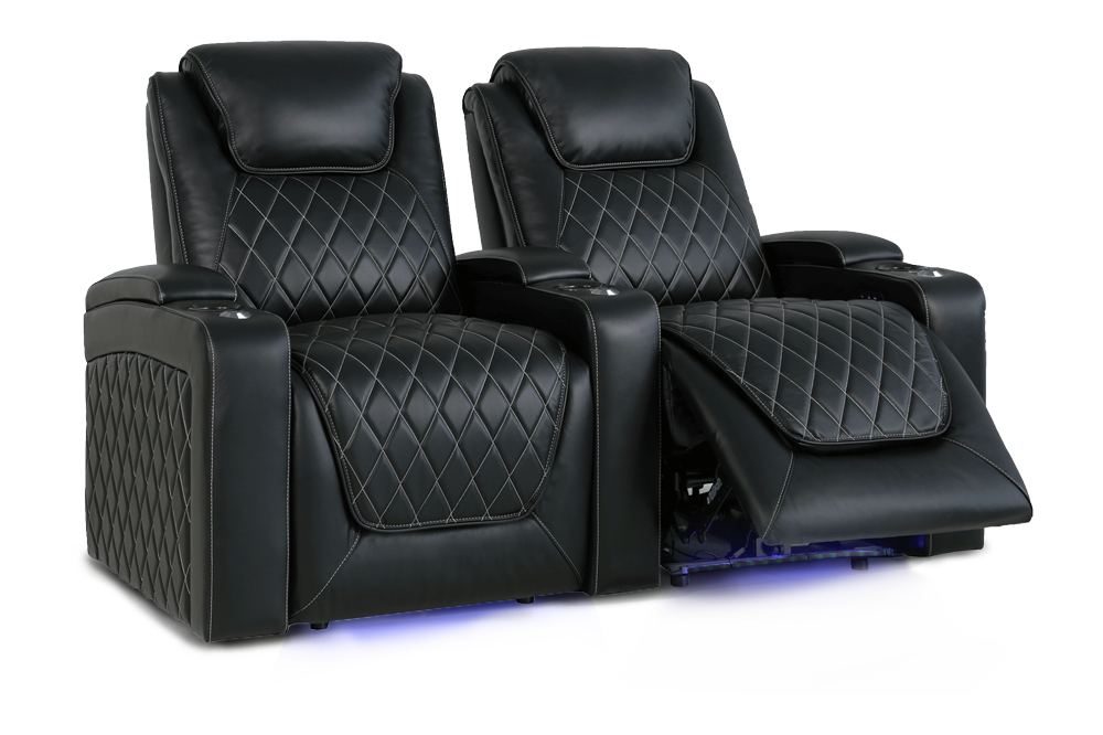 Valencia Oslo Leather Home Theater Seating Row of 2, Midnight Black
